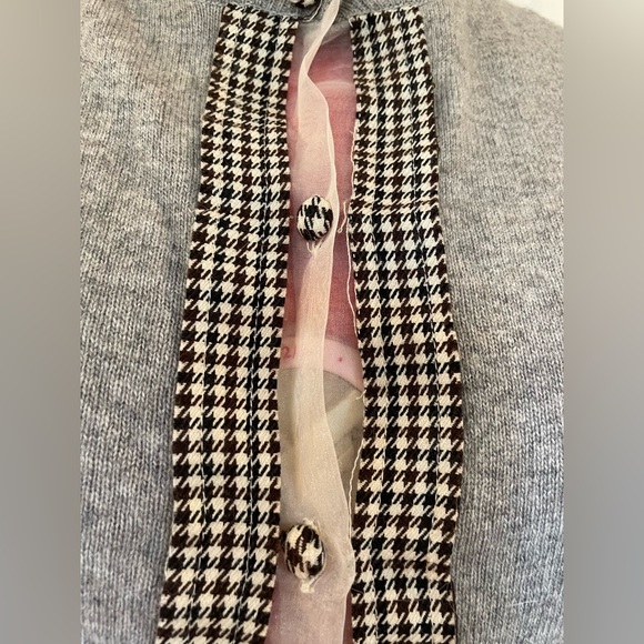 Anthropologie Gray Wool Cashmere Houndstooth Trimmed Cardigan - Picture 7 of 11